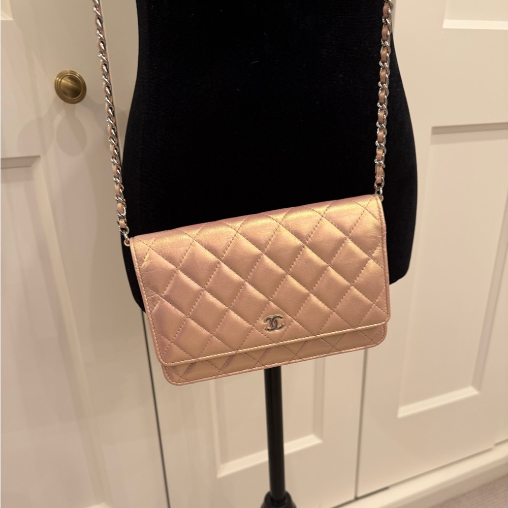 Chanel rare iridescent pink wallet on a chain